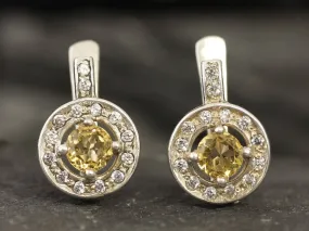 Round Yellow Earrings - Natural Citrine Earrings, November Birthstone Earrings