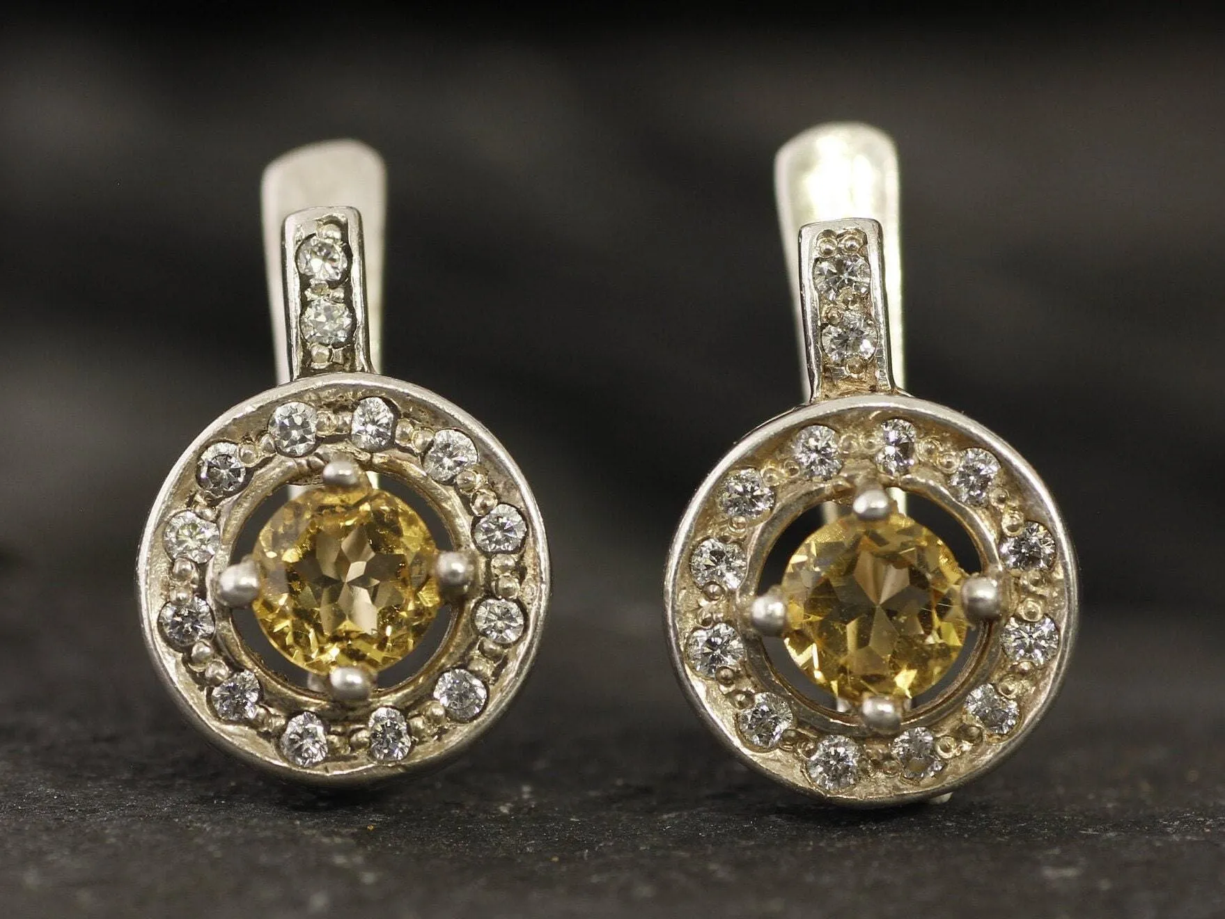 Round Yellow Earrings - Natural Citrine Earrings, November Birthstone Earrings