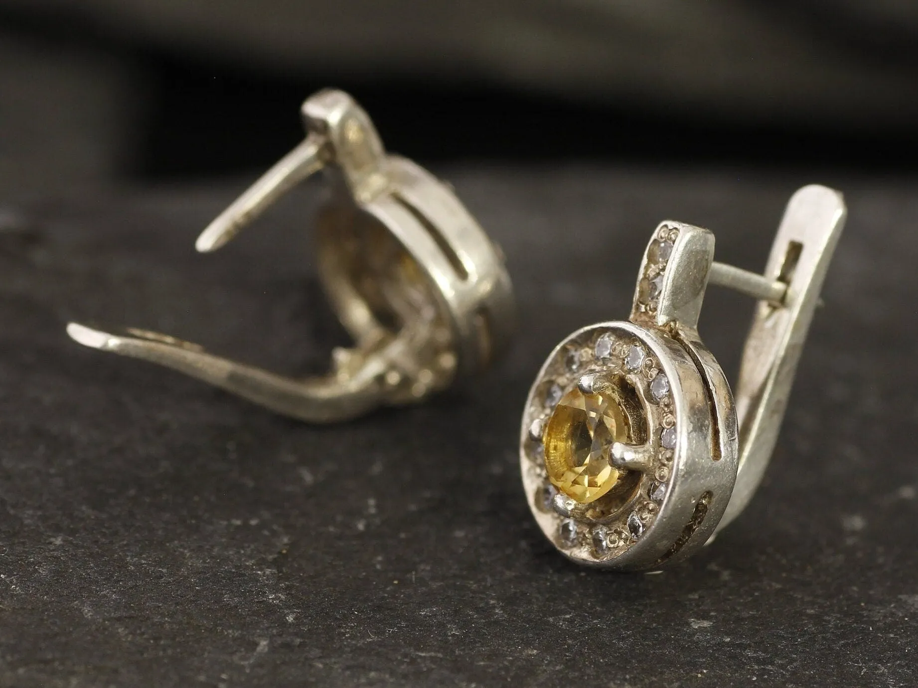 Round Yellow Earrings - Natural Citrine Earrings, November Birthstone Earrings