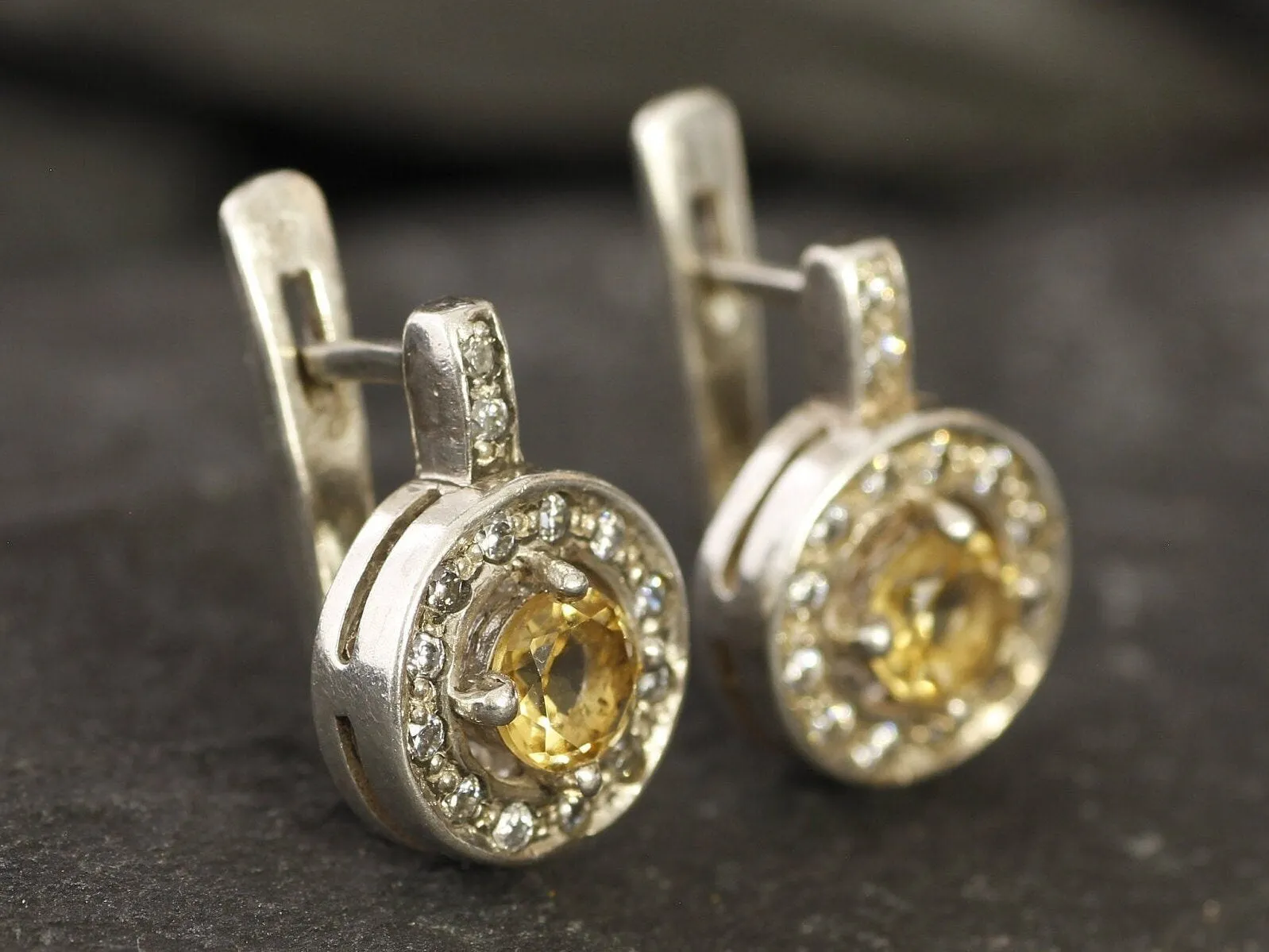 Round Yellow Earrings - Natural Citrine Earrings, November Birthstone Earrings