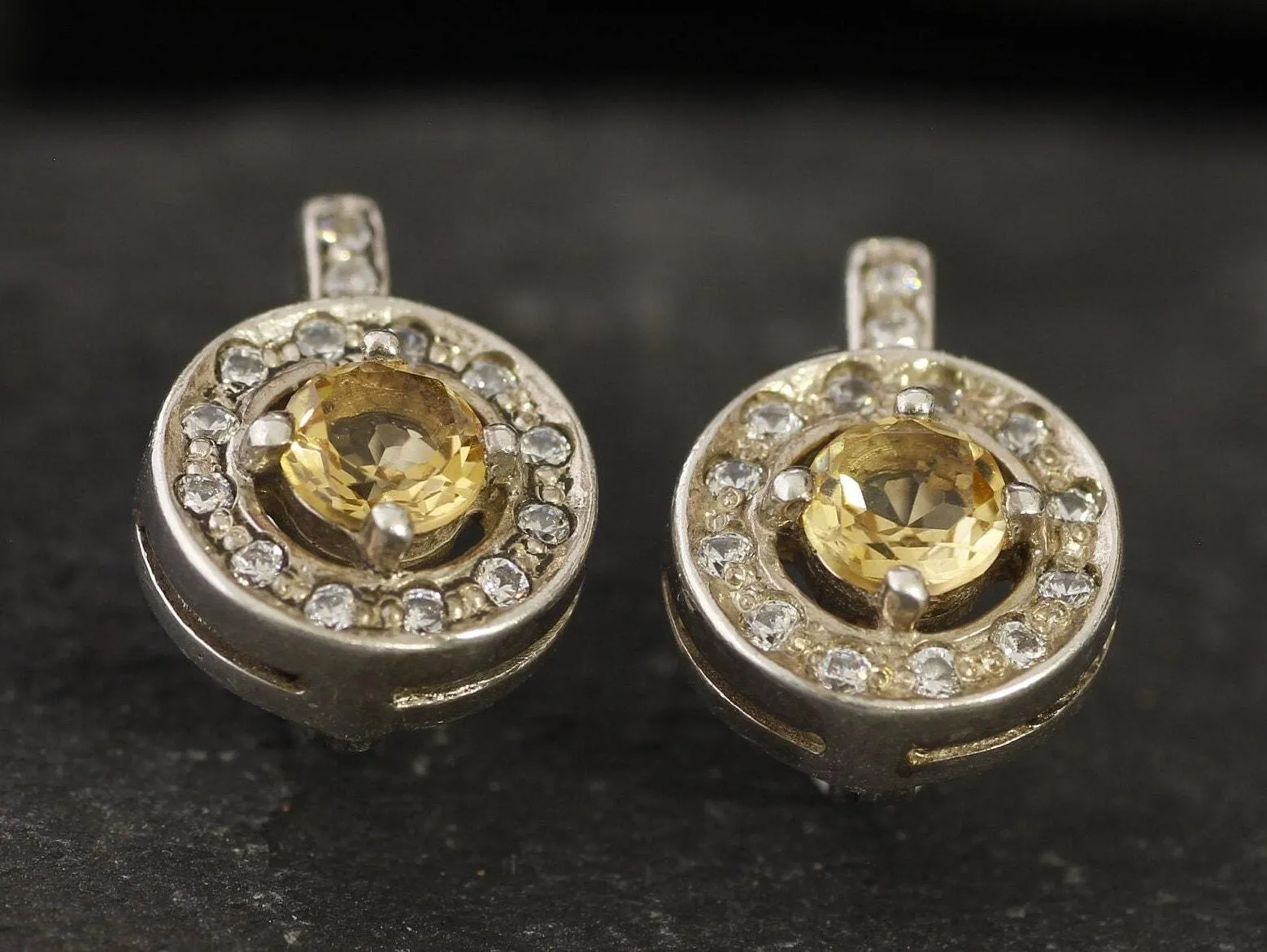 Round Yellow Earrings - Natural Citrine Earrings, November Birthstone Earrings