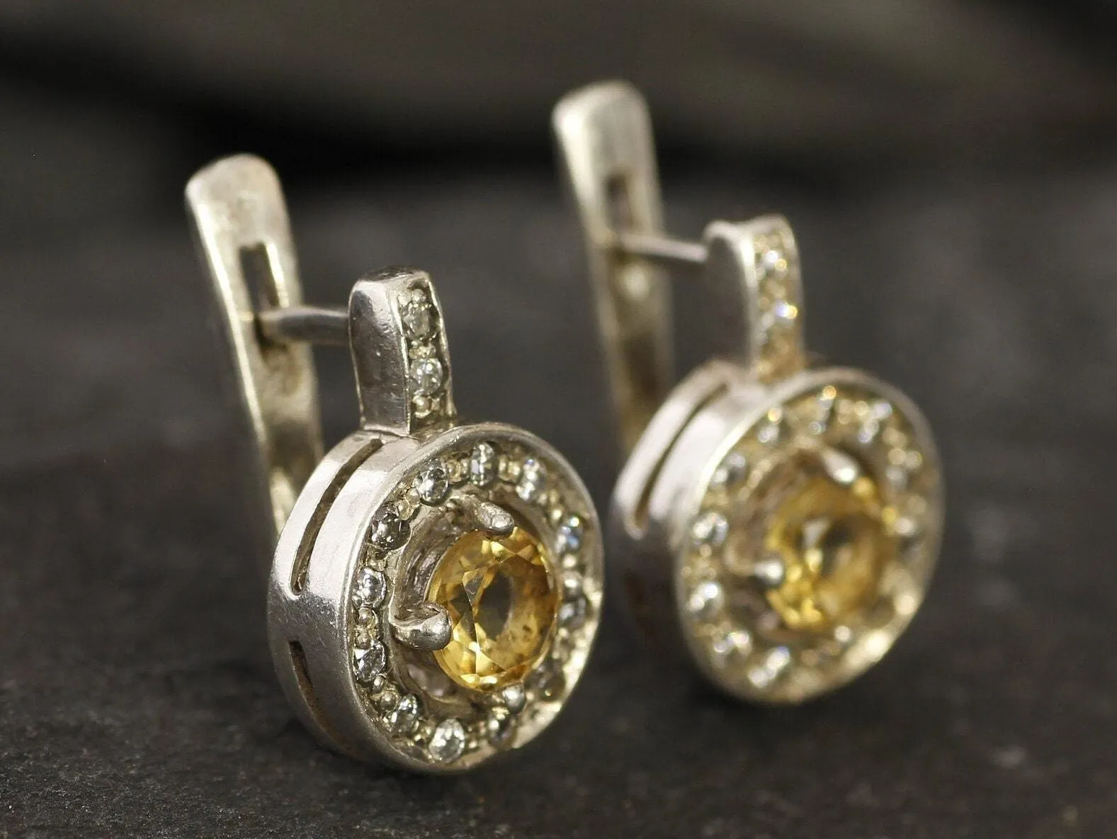 Round Yellow Earrings - Natural Citrine Earrings, November Birthstone Earrings
