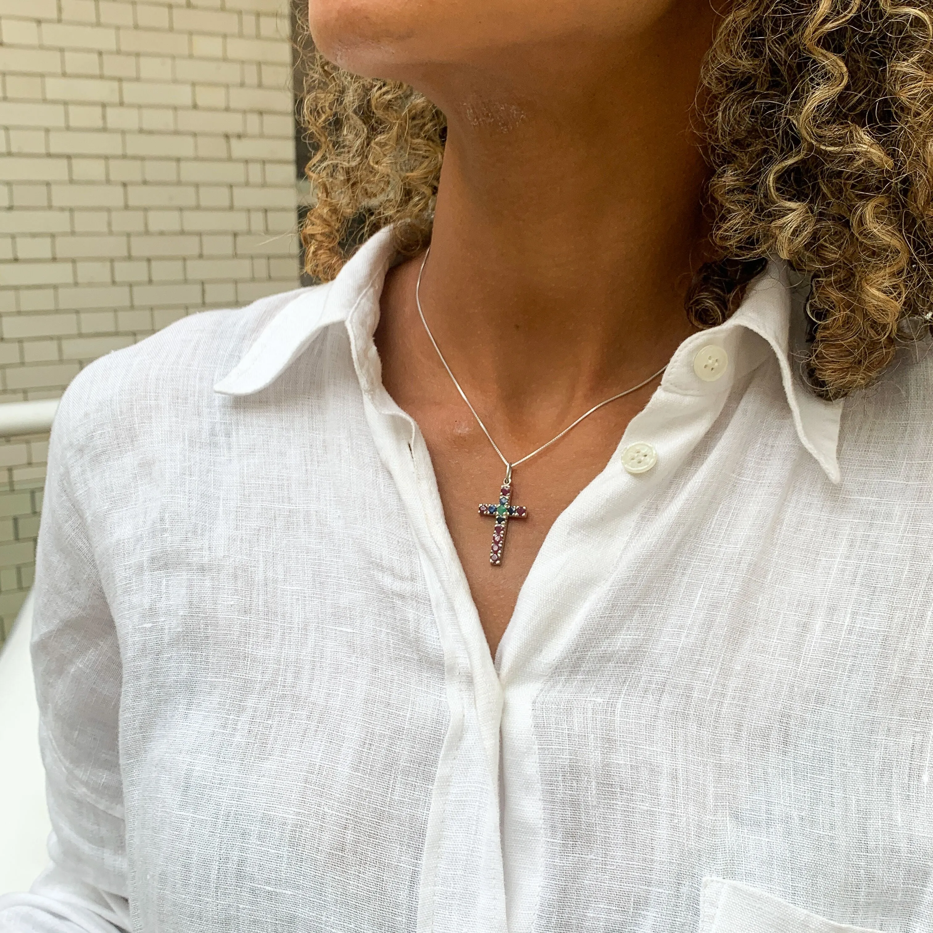 Ruby Cross Pendant - Red Cross Necklace - July Birthstone Necklace
