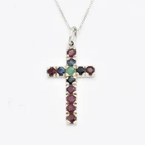Ruby Cross Pendant - Red Cross Necklace - July Birthstone Necklace