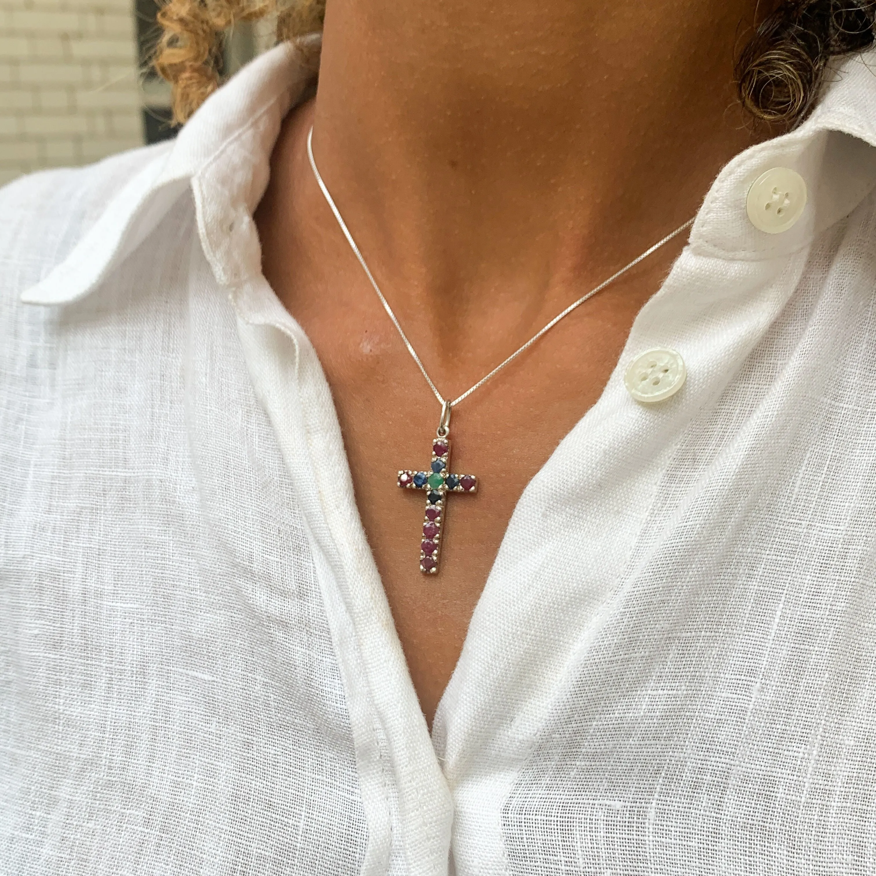 Ruby Cross Pendant - Red Cross Necklace - July Birthstone Necklace