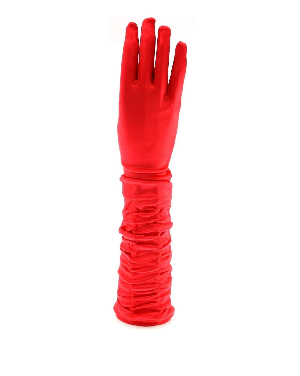Ruched Long Satin Gloves