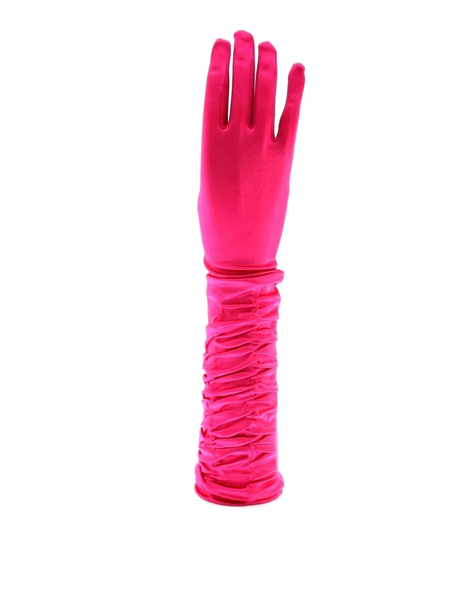 Ruched Long Satin Gloves