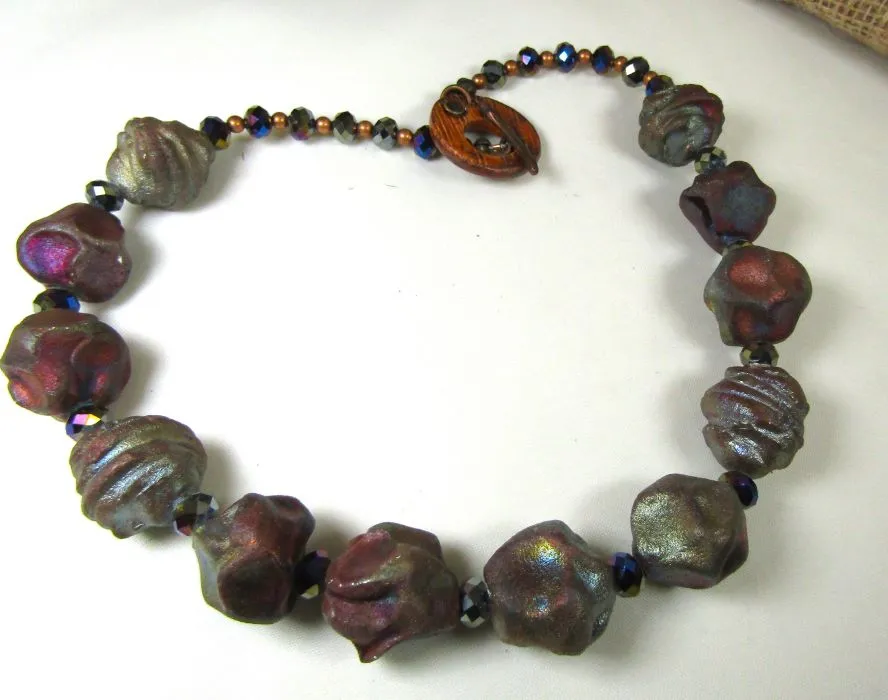 Rust Raku Handmade Artisan Bead Necklace