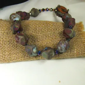 Rust Raku Handmade Artisan Bead Necklace