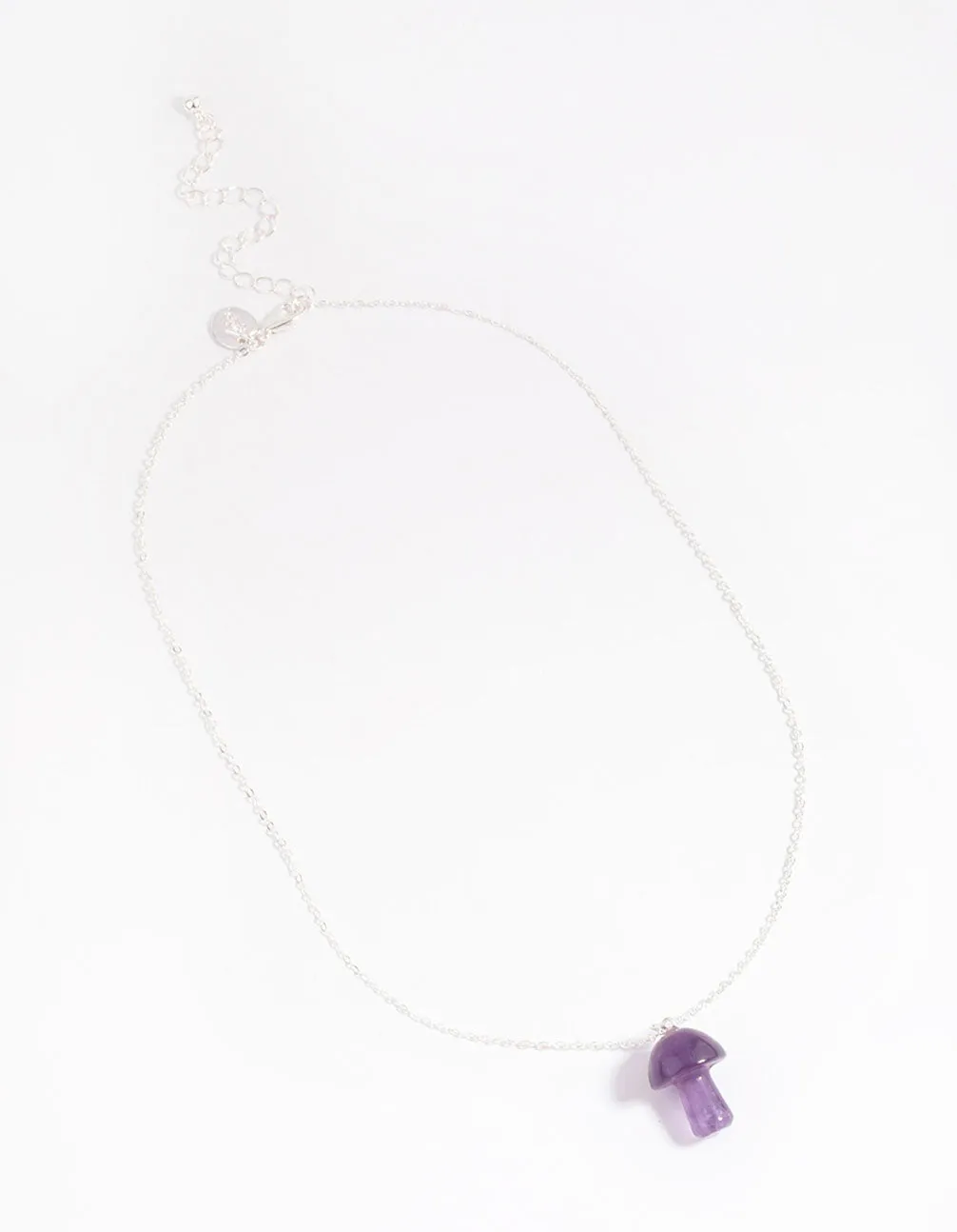 Silver Amethyst Moon & Mushroom Pendant Necklace