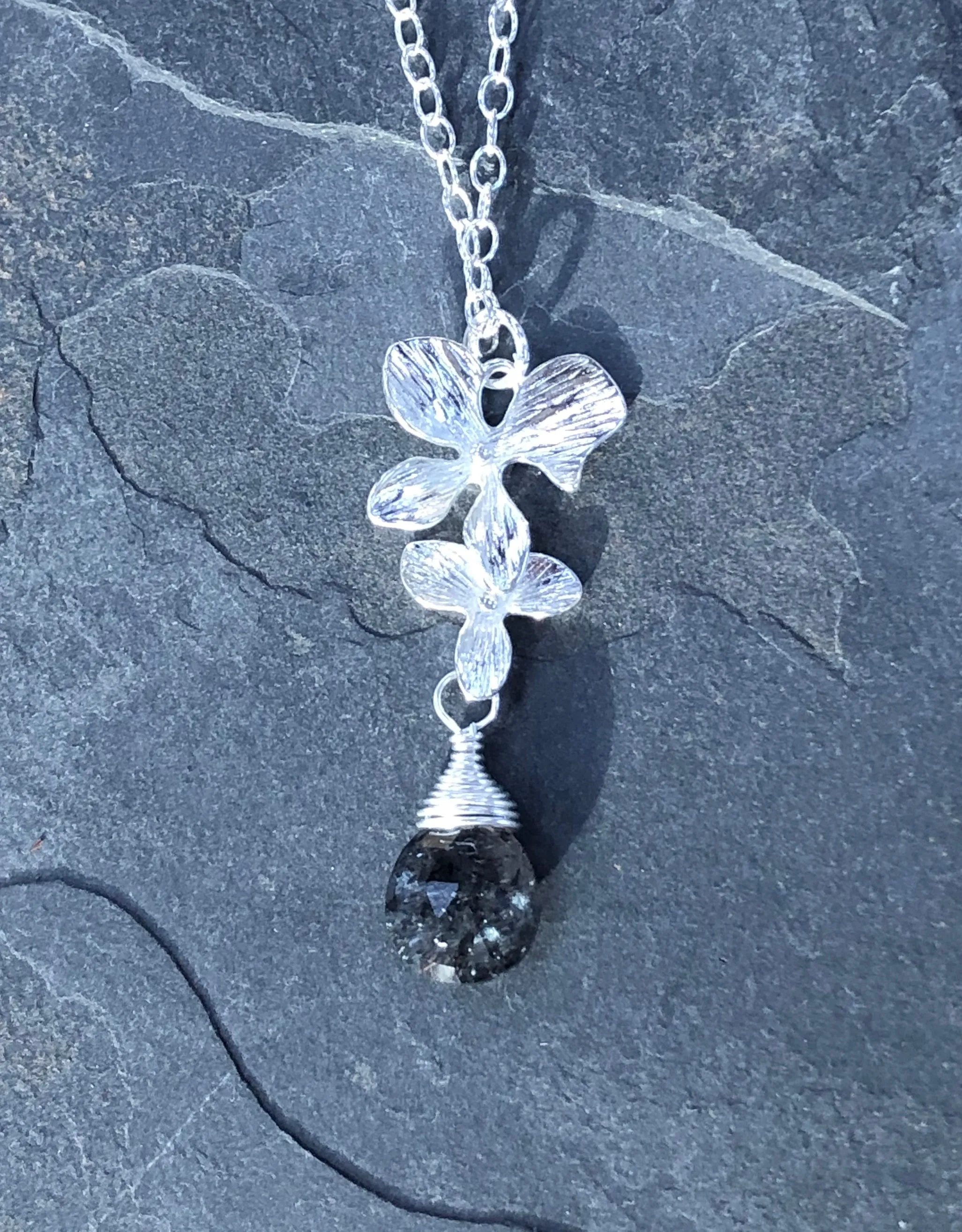 Silver Moss Amethyst Orchid necklace