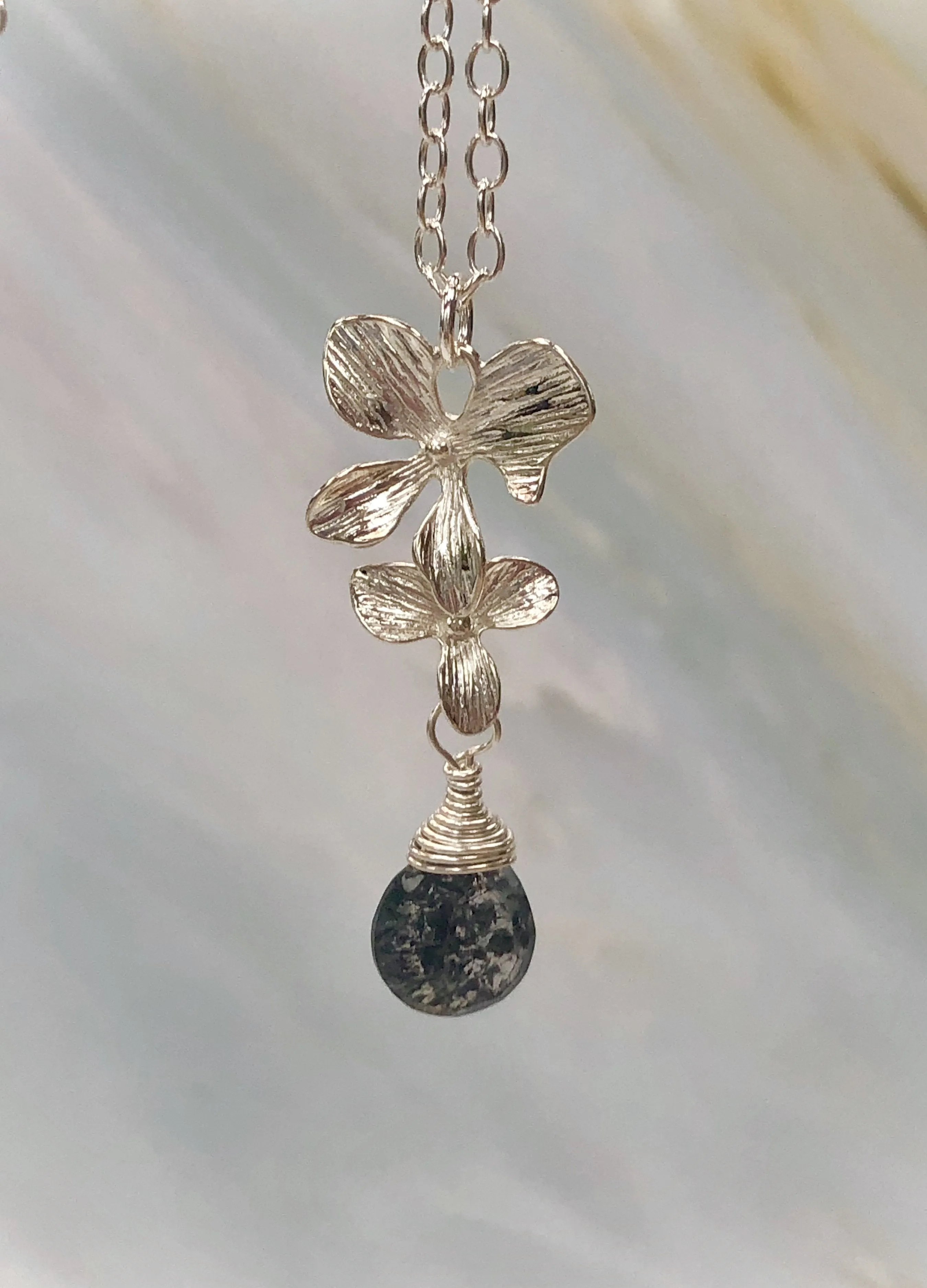 Silver Moss Amethyst Orchid necklace