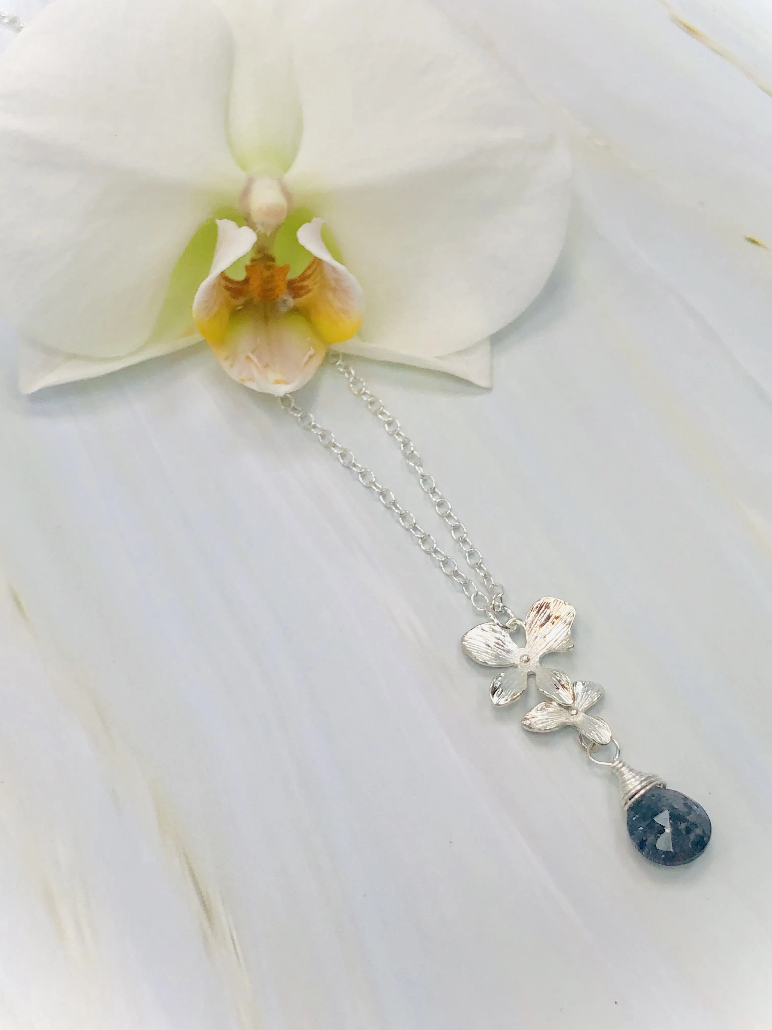 Silver Moss Amethyst Orchid necklace