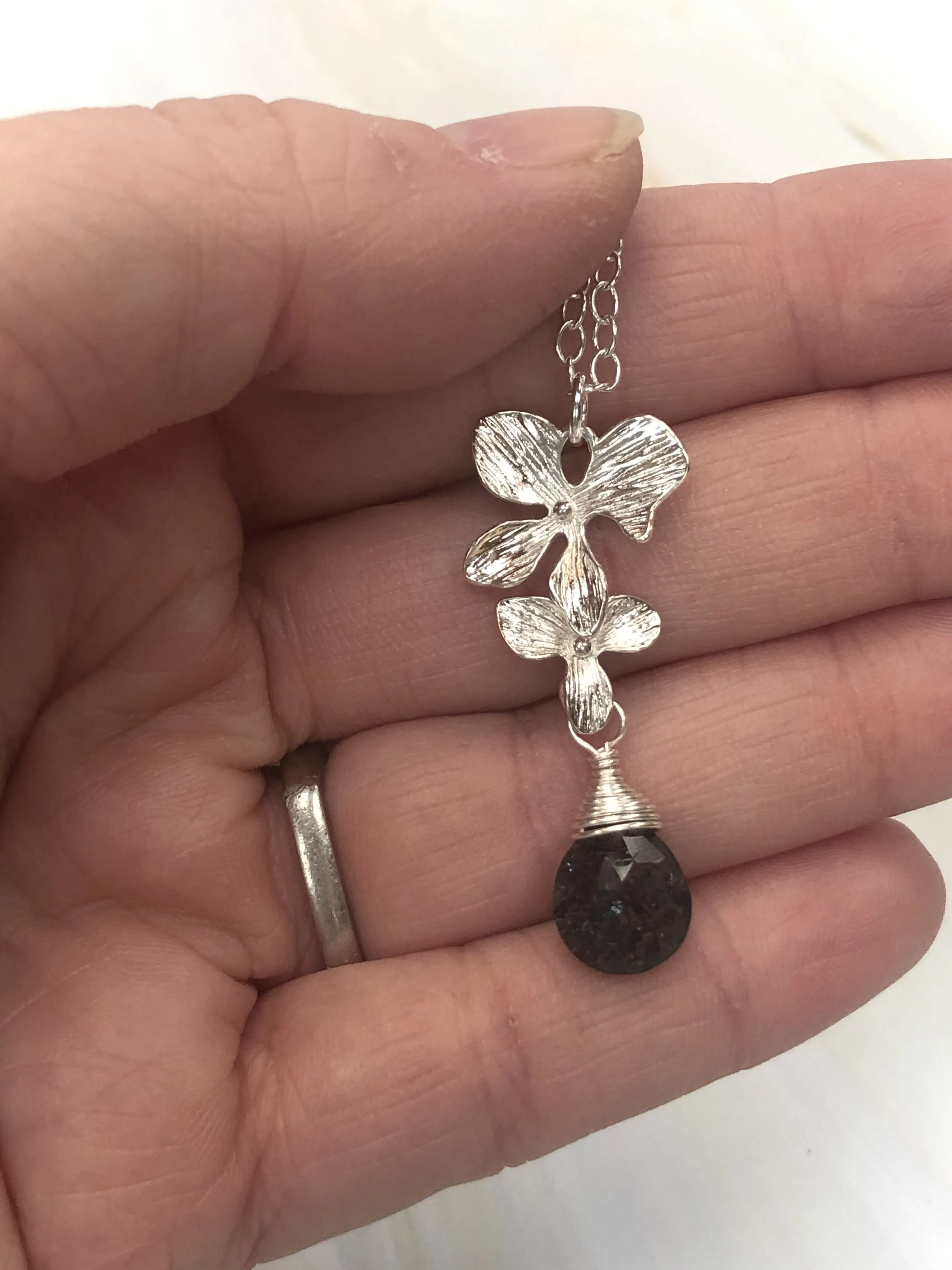 Silver Moss Amethyst Orchid necklace