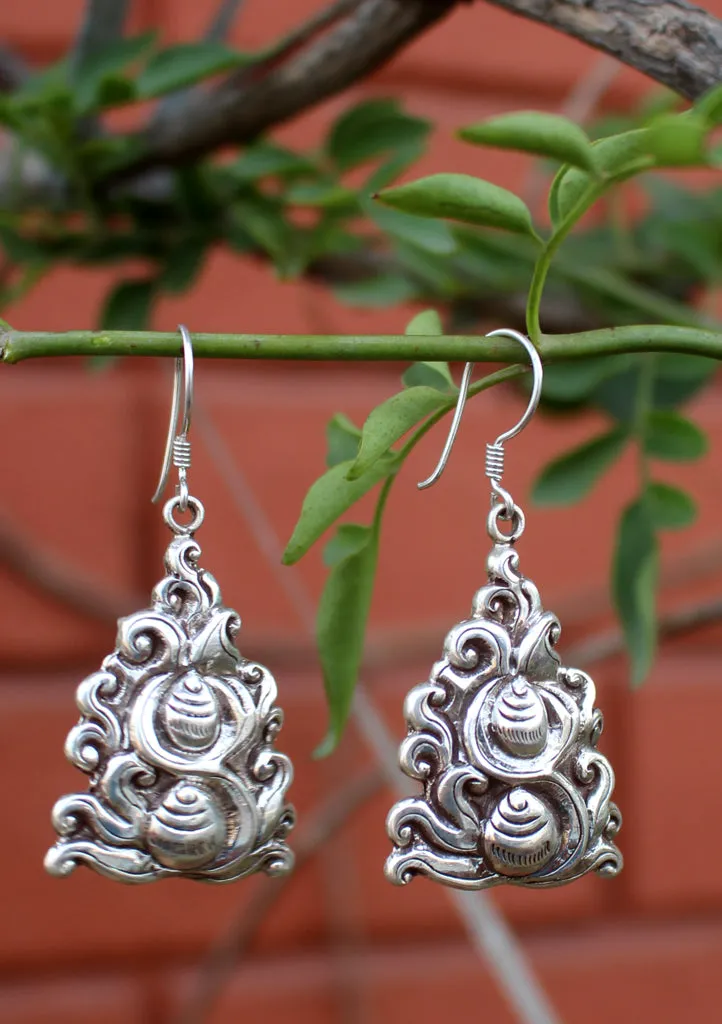 Silver Sterling Hand Carved Conch Earrings