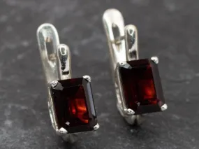 Square Garnet Earrings - Natural Garnet Earrings - Red Silver Earrings