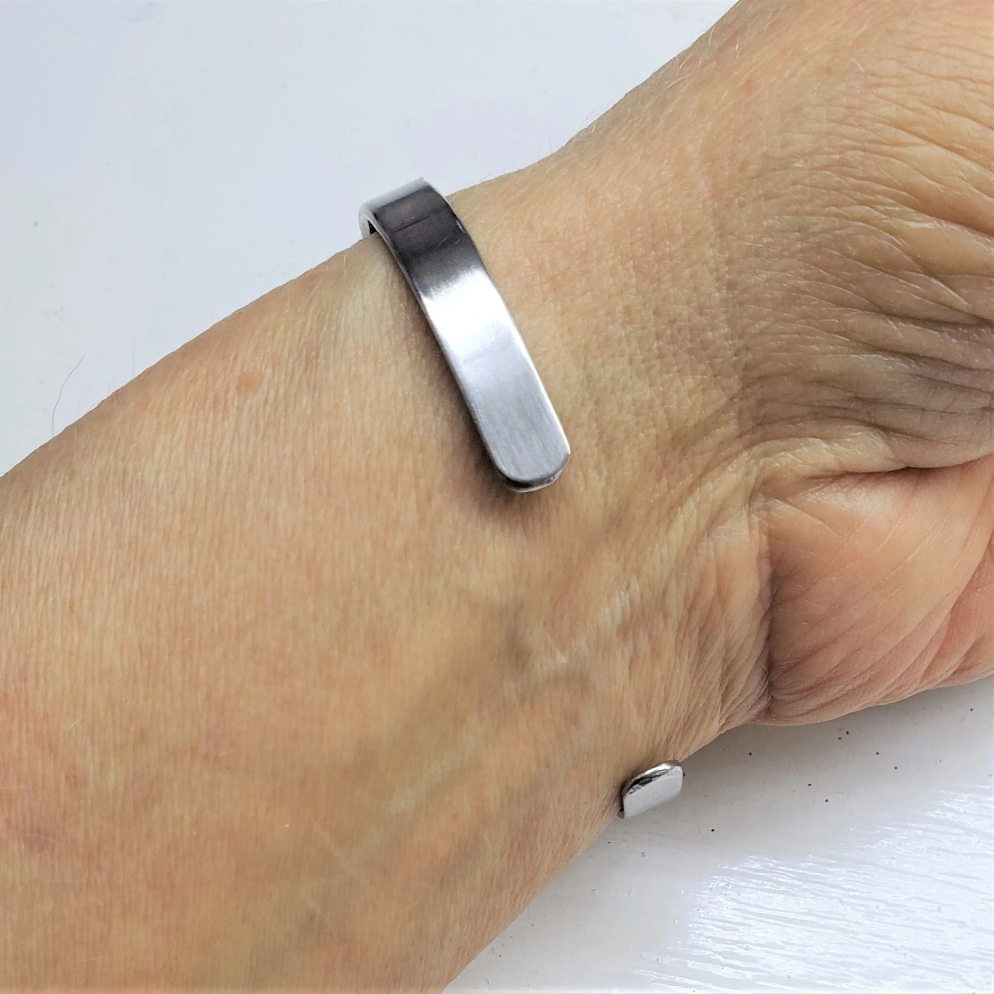 Stainless Steel LOVE Stamped Wire Wrapped Gold Druzy Cuff
