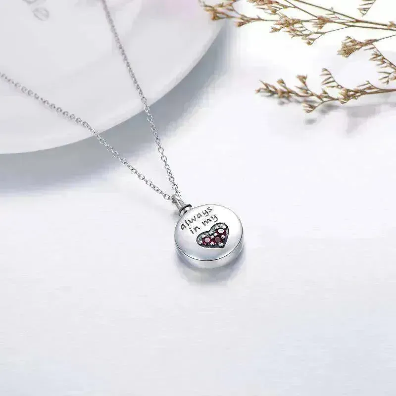 Sterling 925 Silver Heart Urn Engraved Cremation Necklace for Ashes