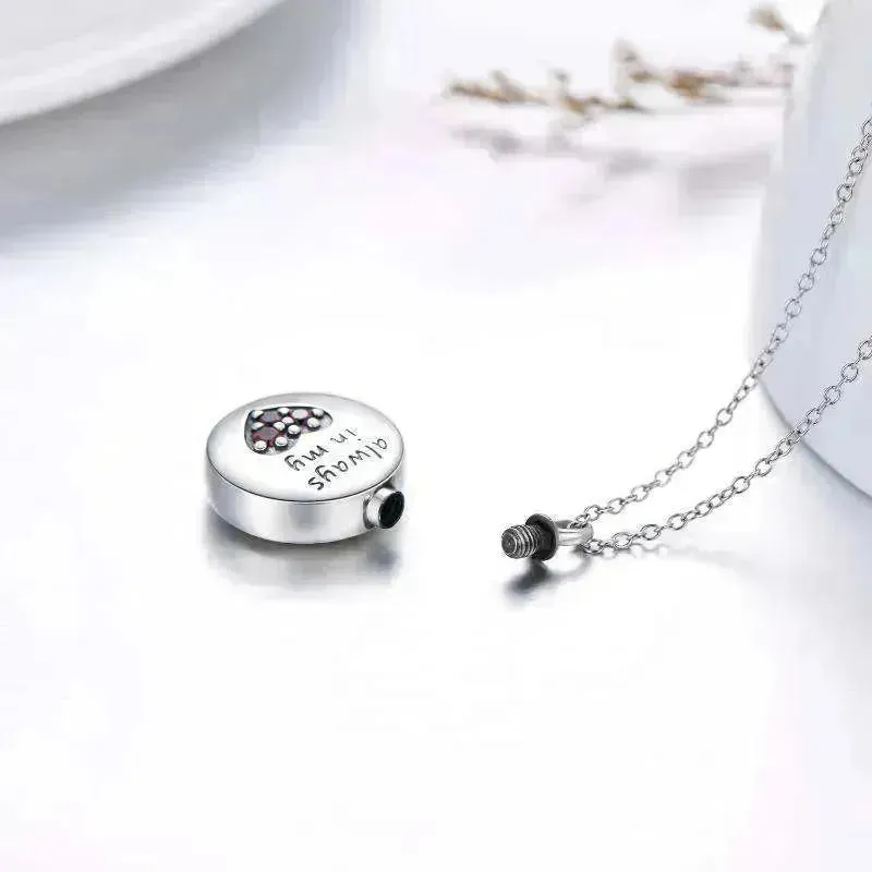 Sterling 925 Silver Heart Urn Engraved Cremation Necklace for Ashes