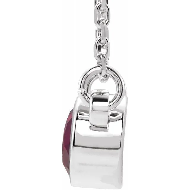 Sterling Silver 4 mm Round Imitation Ruby Bezel-Set Solitaire 16" Necklace