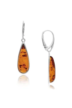 Sterling Silver Amber Large Teardrop Drop Earrings