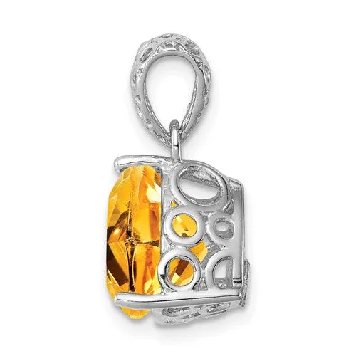 Sterling Silver Citrine or Swiss Blue Topaz Trillion Pendant