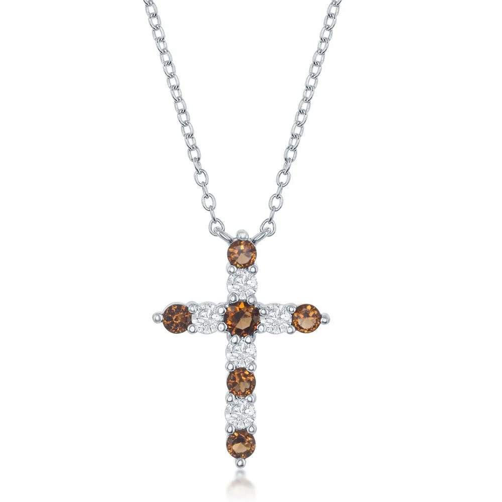 Sterling Silver January Birthstone Cross Necklace (95259)