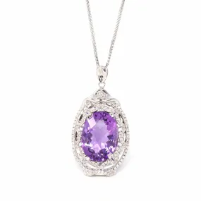 Sterling Silver Natural A Amethyst Luxury Pendant Necklace With CZ