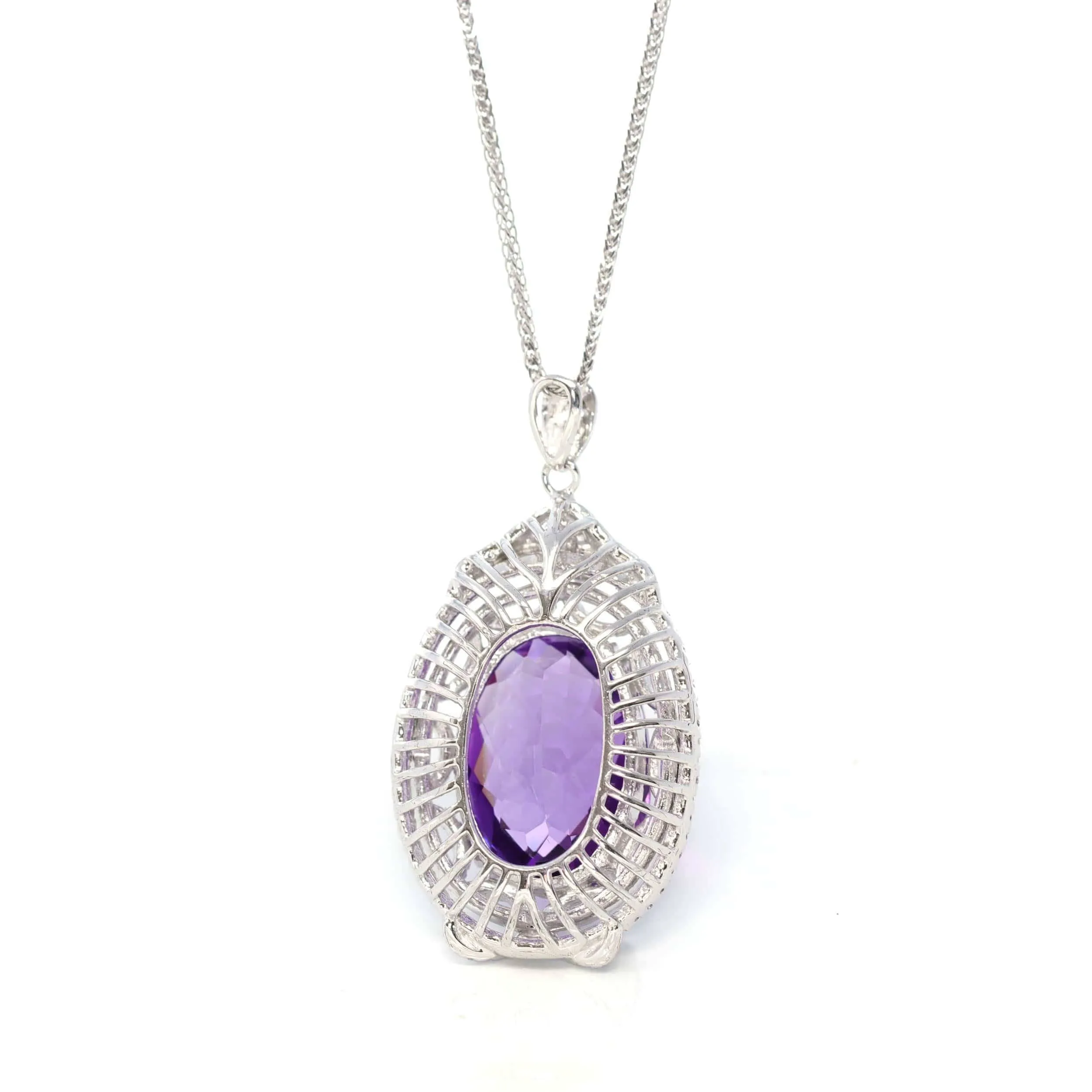 Sterling Silver Natural A Amethyst Luxury Pendant Necklace With CZ