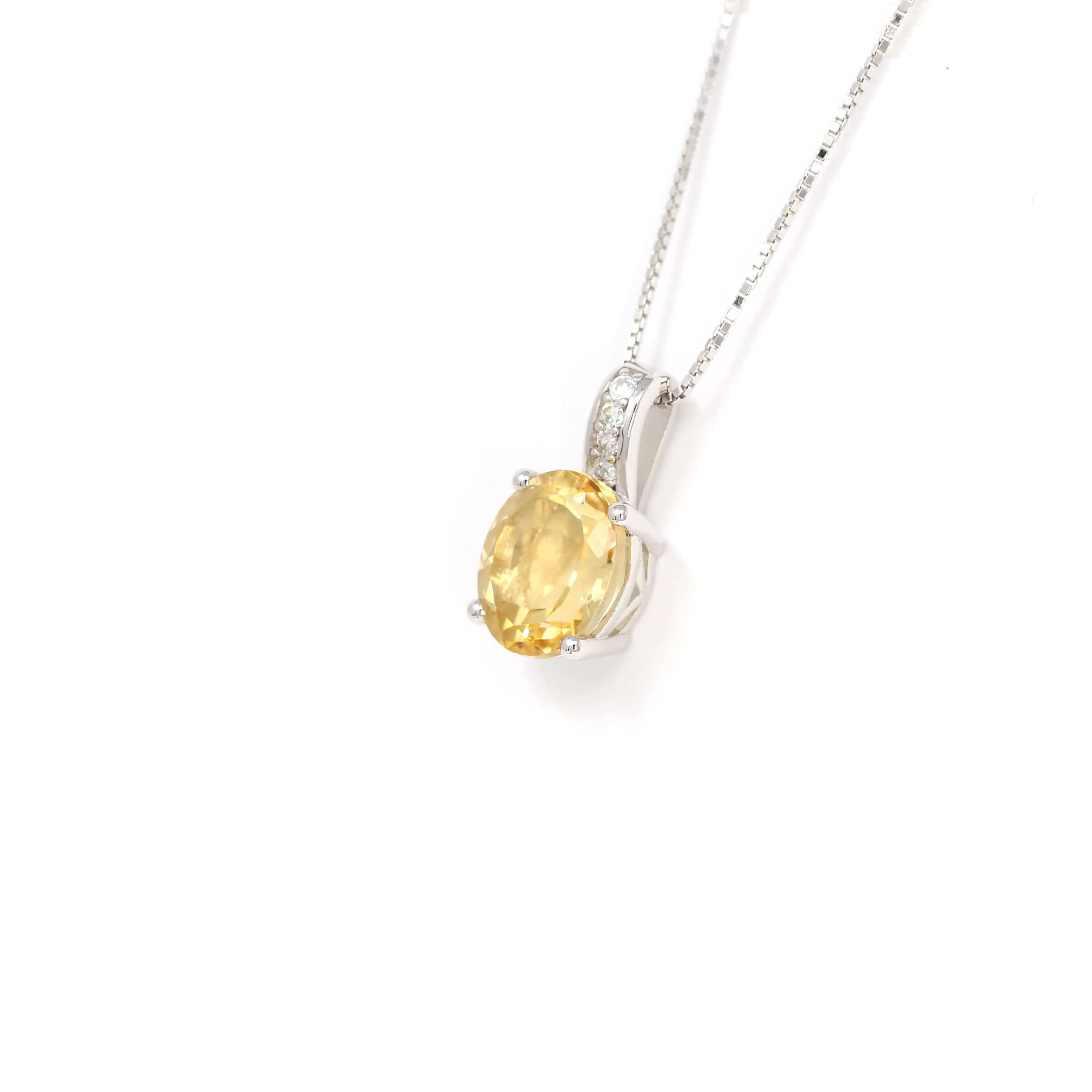 Sterling Silver Natural Cushion Cut Citrine Necklace With CZ