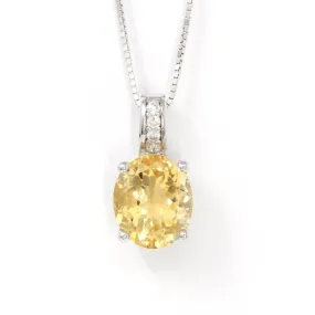 Sterling Silver Natural Cushion Cut Citrine Necklace With CZ