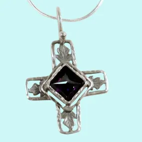 Sterling Silver Necklace, Cross Amethyst Necklace, Christmas Gifts for woman