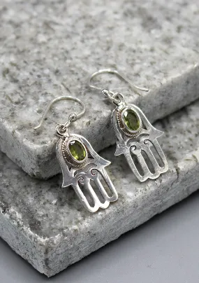 Sterling Silver Tibetan Hand of Fatima, Hamsa Earrings