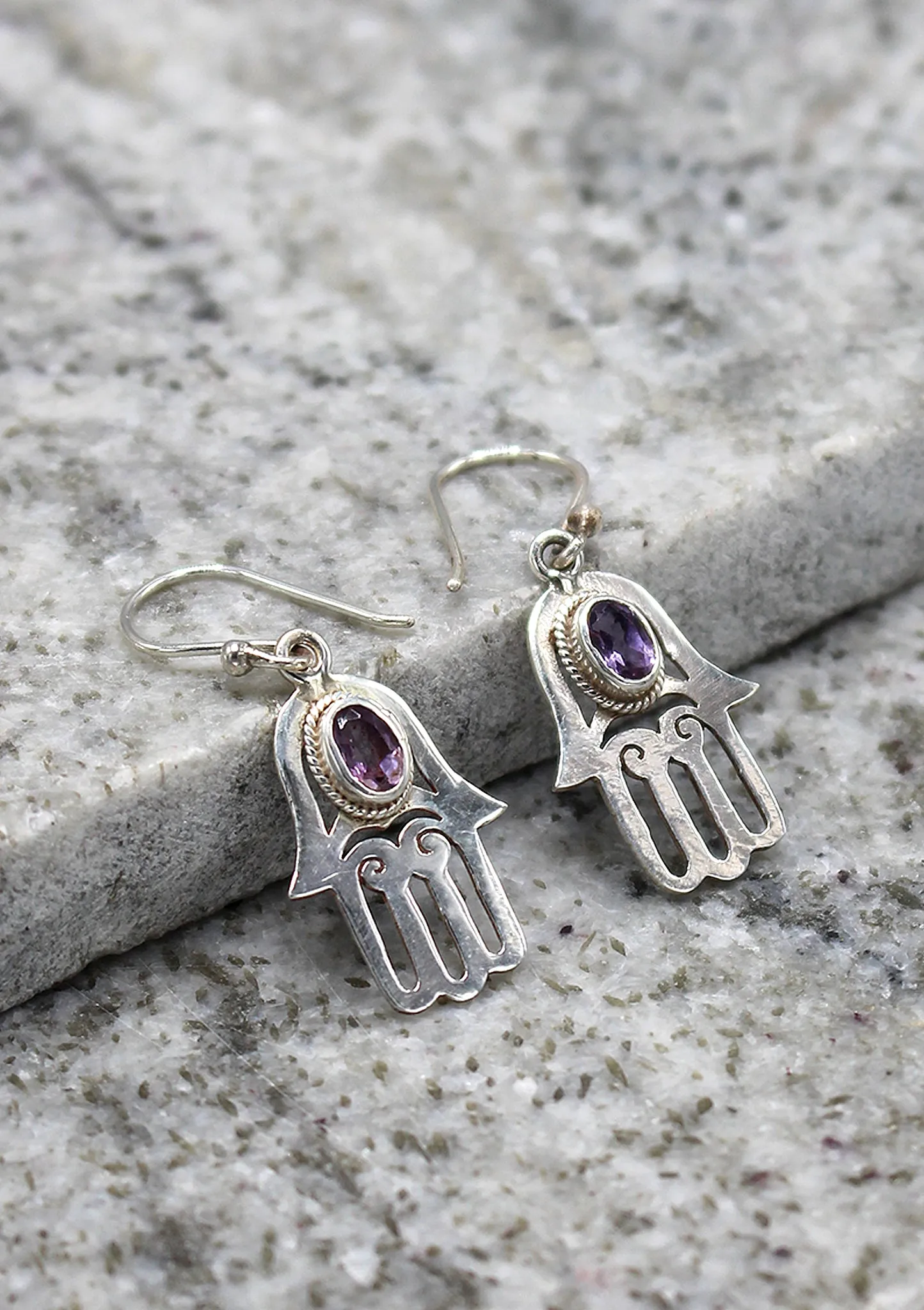 Sterling Silver Tibetan Hand of Fatima, Hamsa Earrings