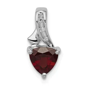 Sterling Silver Trillion Garnet And Diamond Pendant