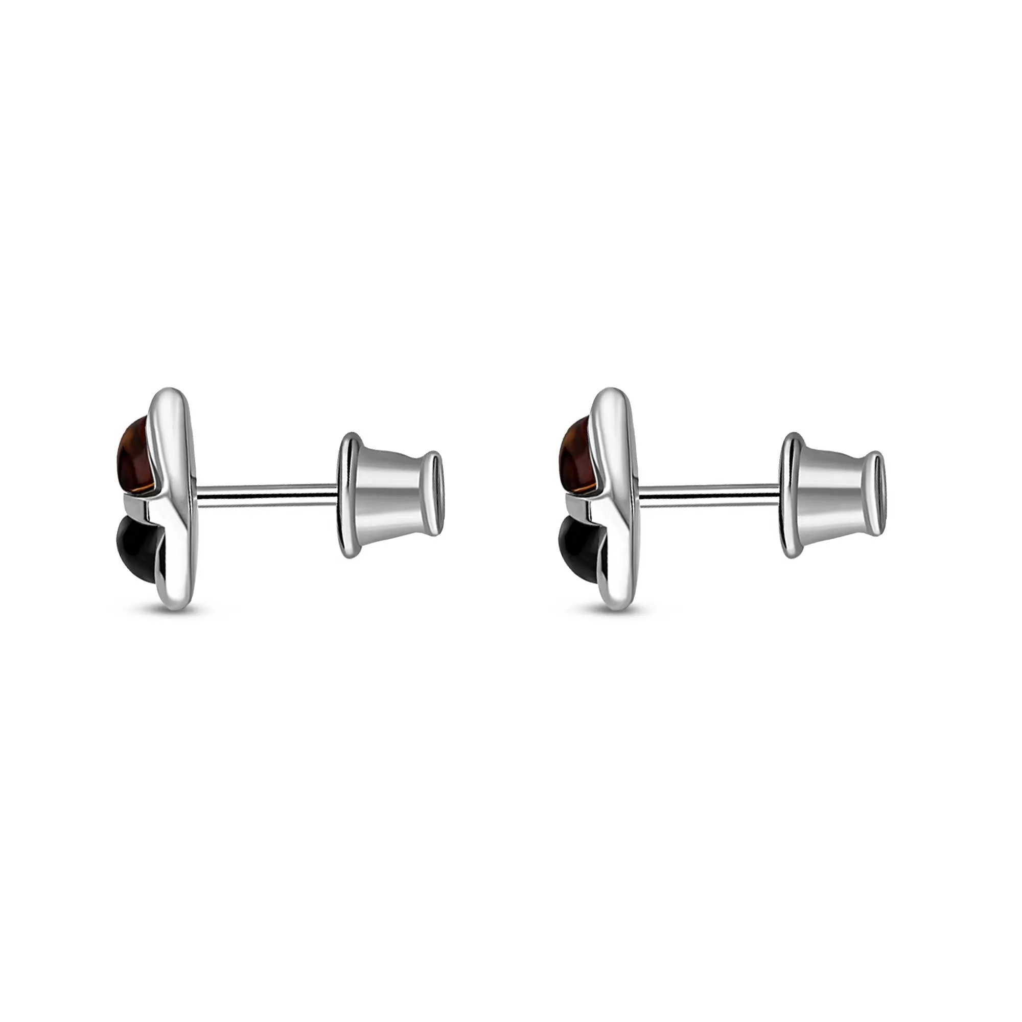 Sterling Silver Whitby Jet & Amber Split Round Stud Earrings