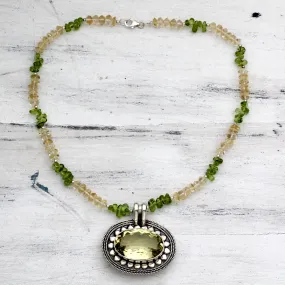 Stunning Sunflower Peridot and Citrine Silver Pendant Necklace