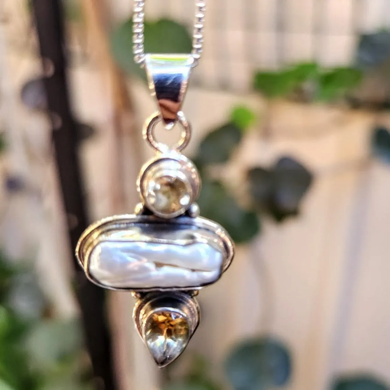 SUN & SEA - CITRINE & BAROQUE PEARL 925 NECKLACE