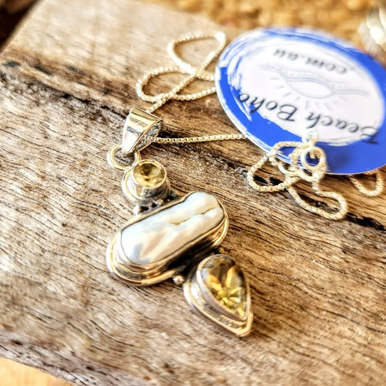 SUN & SEA - CITRINE & BAROQUE PEARL 925 NECKLACE