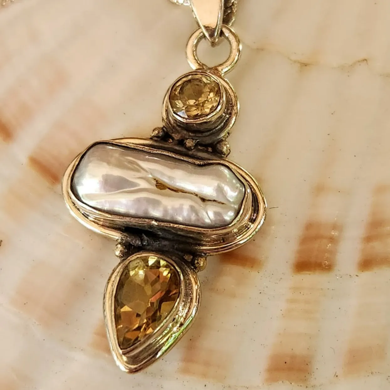 SUN & SEA - CITRINE & BAROQUE PEARL 925 NECKLACE