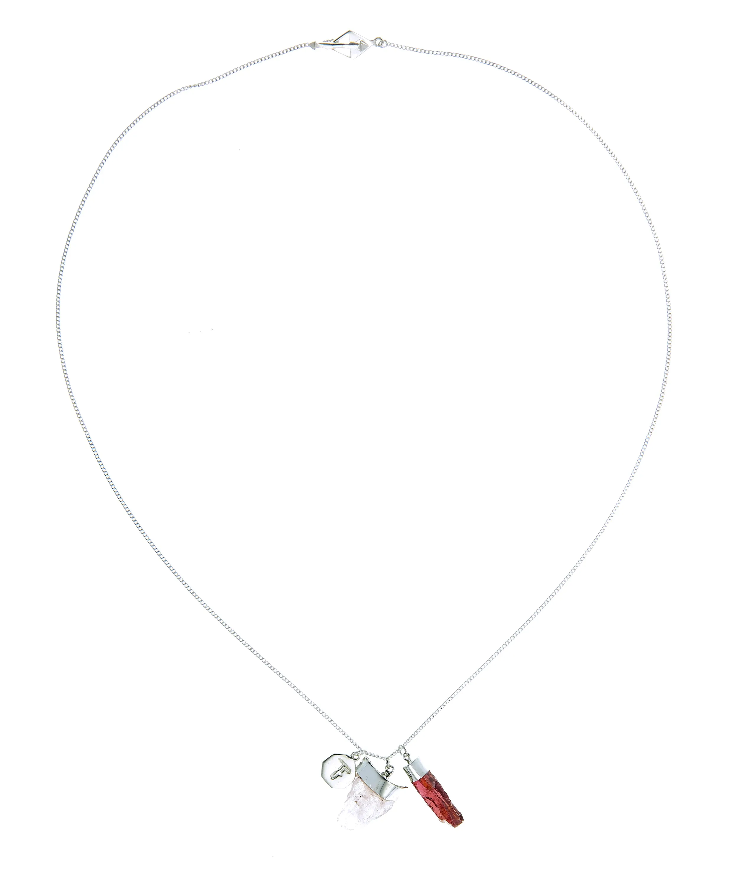SUPERPOWER CHARM NECKLACE - ROSE QUARTZ & GARNET - SILVER