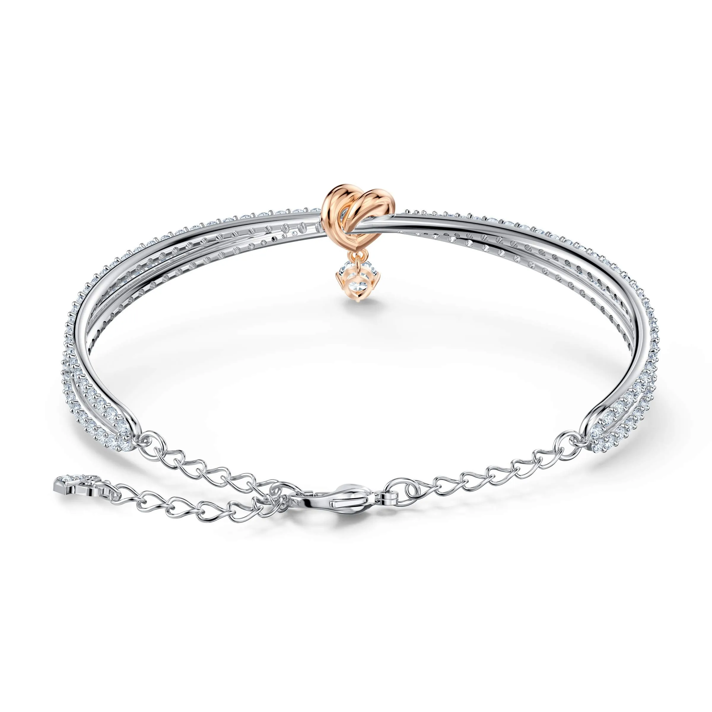 Swarovski Lifelong Heart Bangle, Clear Stones and Rose Gold-Finished Heart Motif in Rhodium-Finished Setting, Part of The Lifelong Heart Collection