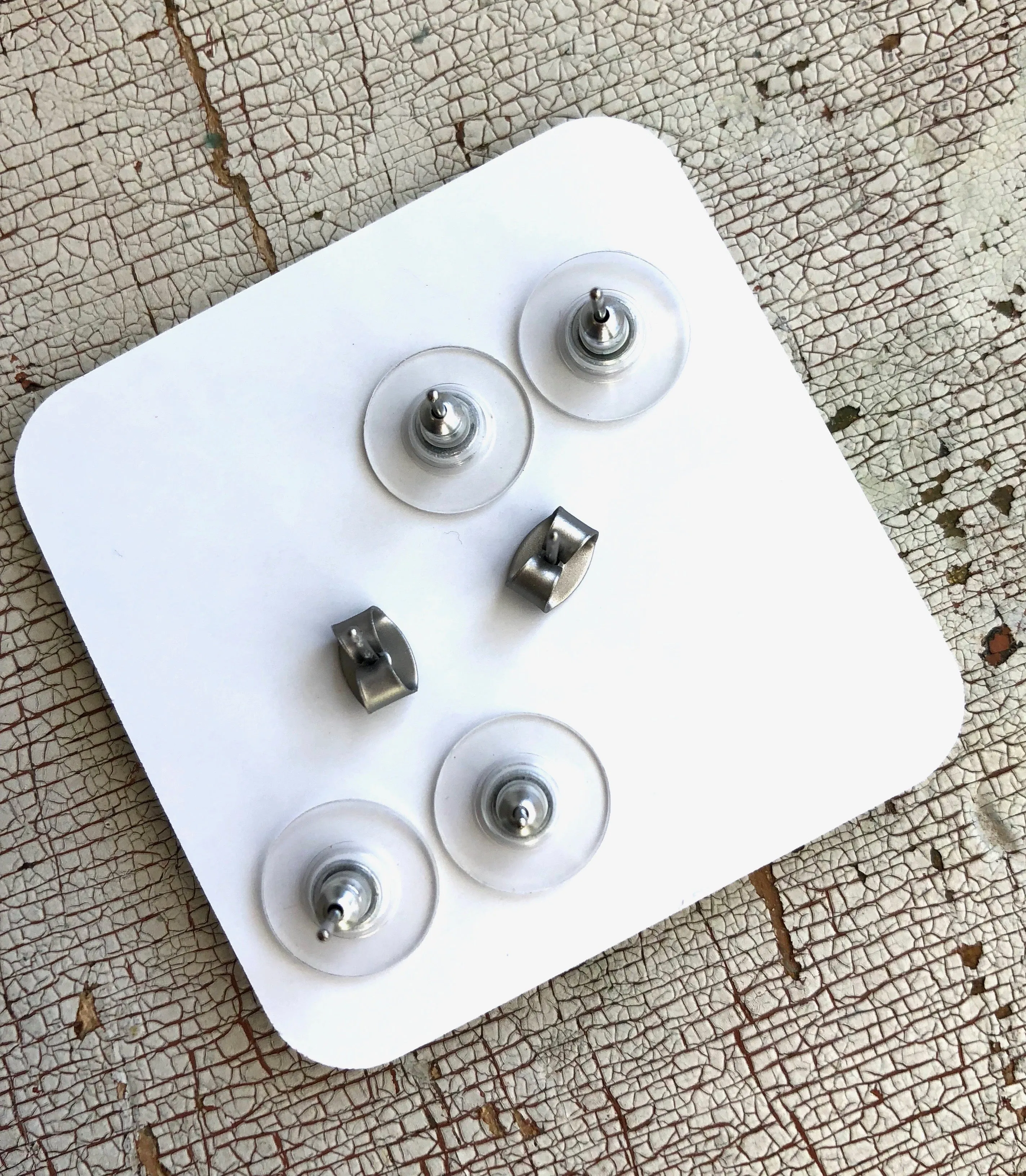 Tiny Dark Purple Amber & Frosted Silver Hexagon Geo Stud Earrings Set
