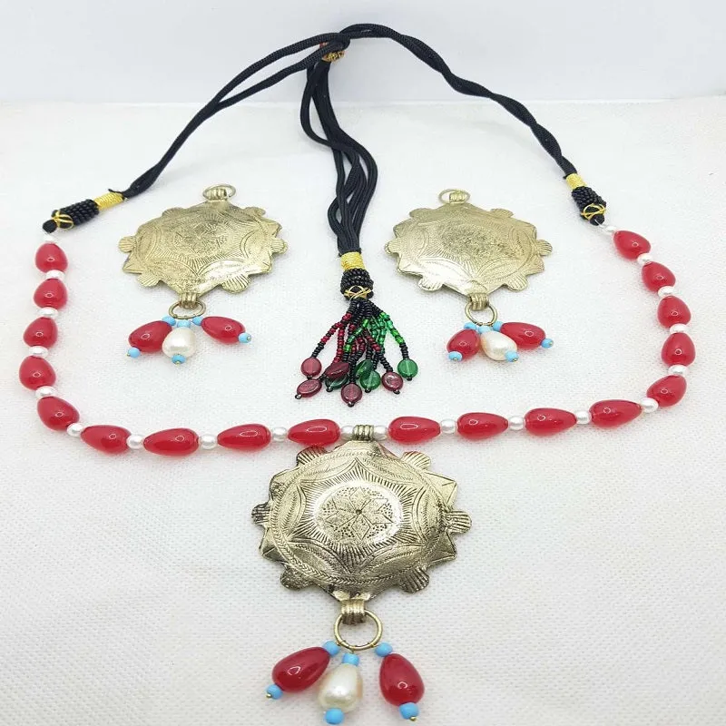 Tribal Bohemian Red and White Beaded Jewelry Set