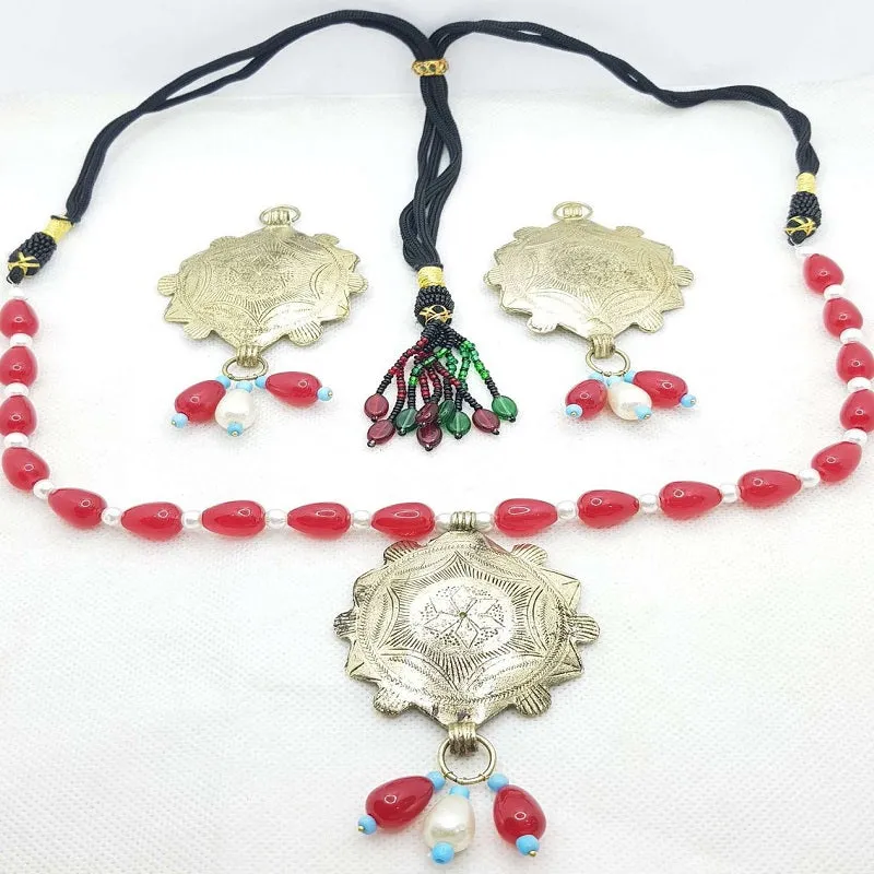 Tribal Bohemian Red and White Beaded Jewelry Set