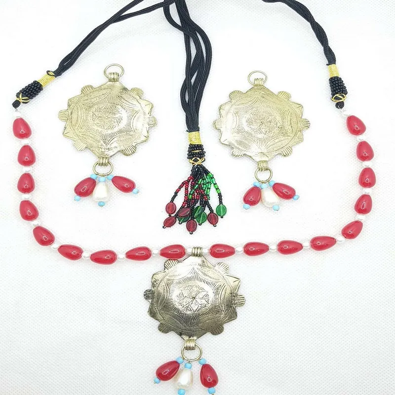 Tribal Bohemian Red and White Beaded Jewelry Set