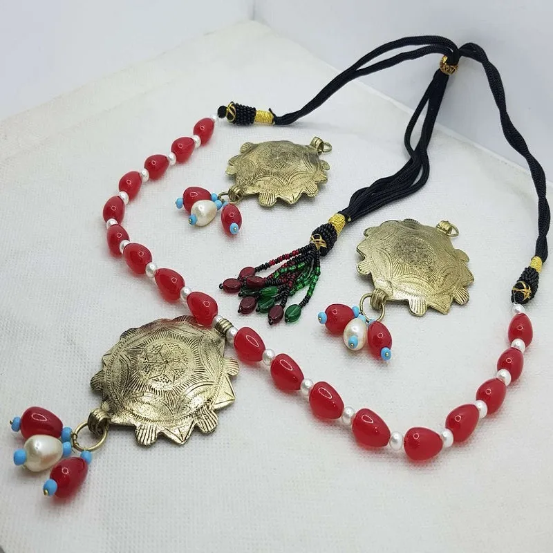 Tribal Bohemian Red and White Beaded Jewelry Set