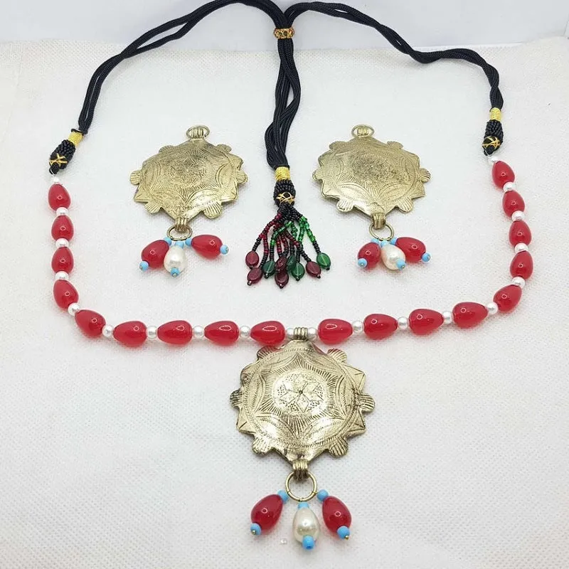 Tribal Bohemian Red and White Beaded Jewelry Set
