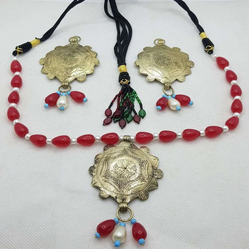 Tribal Bohemian Red and White Beaded Jewelry Set