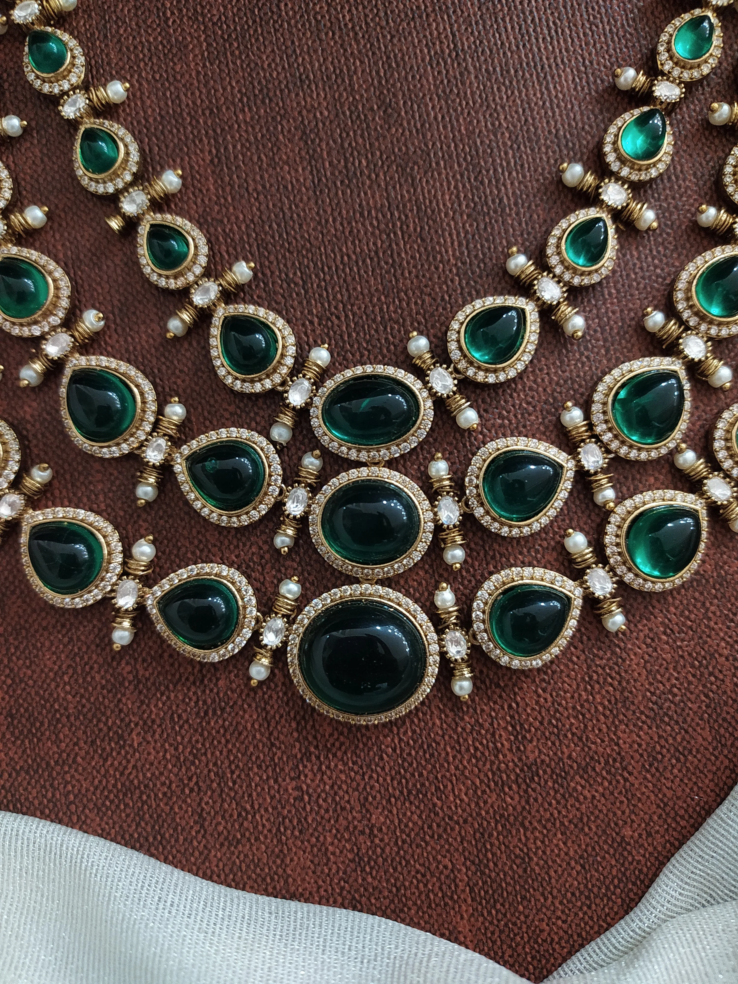 Triple-Layered Moissanite and Kundan Stones Victorian Finish Short Necklace Set